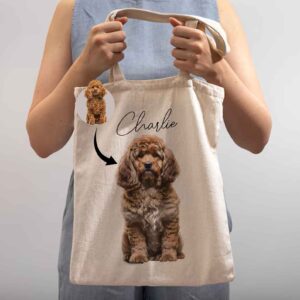 custom dog tote bag from photo, personalised shopping bag, digital oil pet painting portrait canvas tote, gifts for cat or dog owner gift